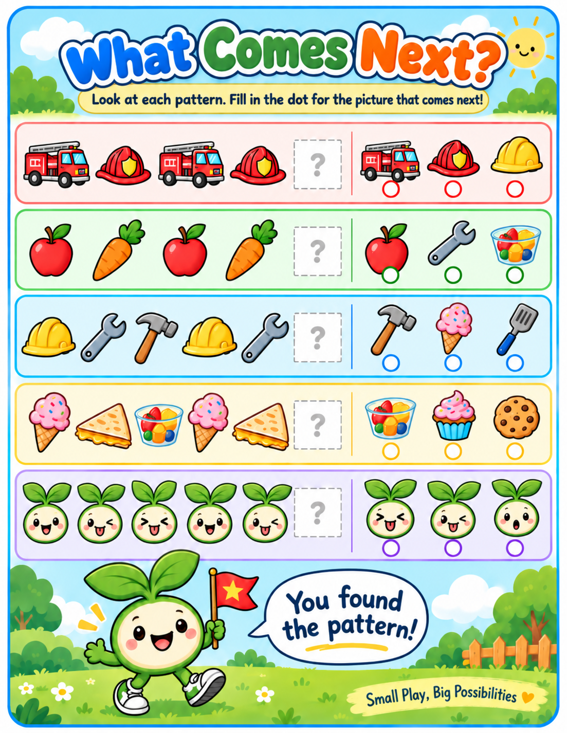 Activity Booklet image 9: Page 8 - What Comes Next? Pattern Puzzle