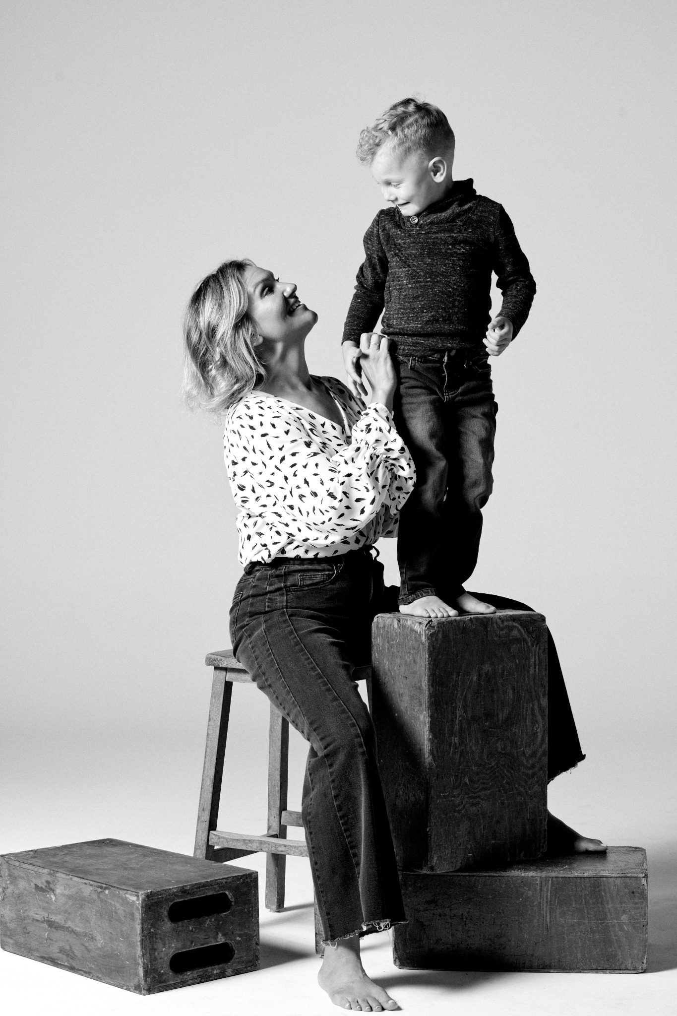 Black and white portrait of Brittney with her son Oliver